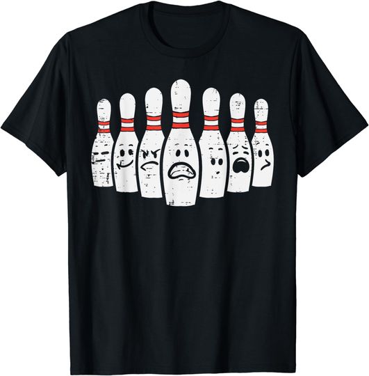 Discover Bowling Pins Faces Funny Bowler Men Women Kids Boys Girls T-Shirt