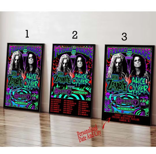 Discover Custom Alice Cooper and Rob Zombie For The Freaks on Parade 2024 Tour Poster