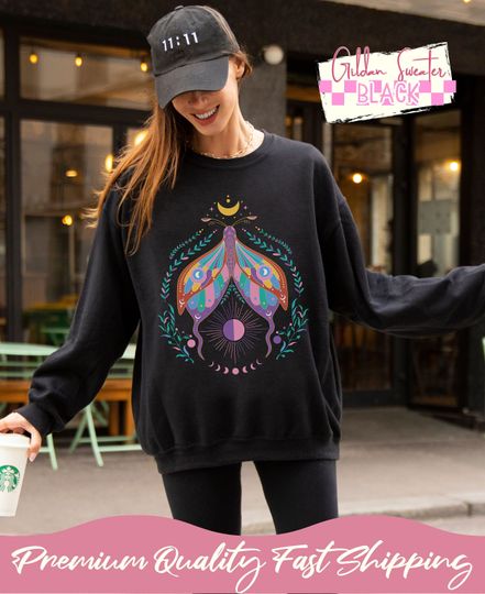 Discover Celestial Sun And Moon Luna Moth Sweatshirt, Aesthetic Boho Gift For Moon Lover