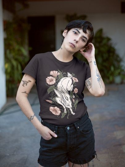 Discover Hare & Flowers Rabbit Illustration Whimsical T-Shirt
