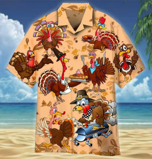 Discover Funny Turkeys Thanksgiving Aloha Beach Shorts Hawaiian Shirt