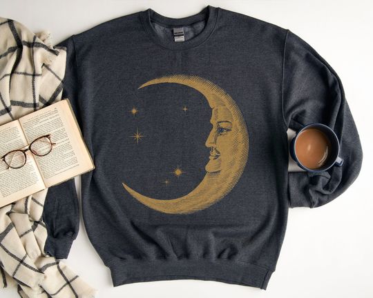 Discover Boho Moon Sweatshirt Goth Gift, Vintage Aesthetic Celestial Sweatshirt