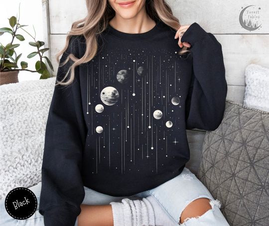 Discover Moon Galaxy Boho Sweatshirt, Celestial Moon Phase Sweatshirt