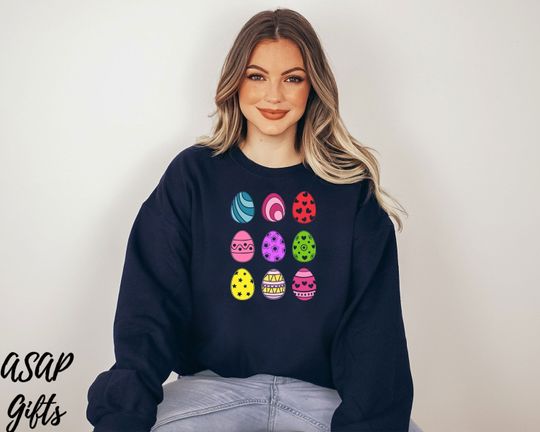 Discover Easter Egg Sweatshirt, Cute Easter Sweatshirt, Happy Bunny
