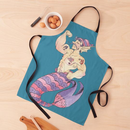Discover MerMay Sailor Merman with Tattoos Watercolor Apron