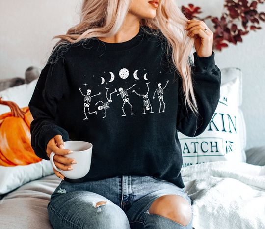 Discover Dancing Skeleton Sweatshirt Funny Halloween Crewneck