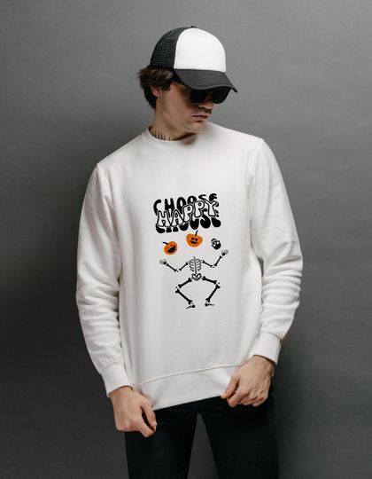 Discover Pumpkin Skeleton Sweatshirt | Dancing Skeleton Graphic Tee