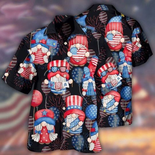 Discover Gnome America Independence Day Hawaiian Shirt ,American Flag 4th Of July Hawaiian