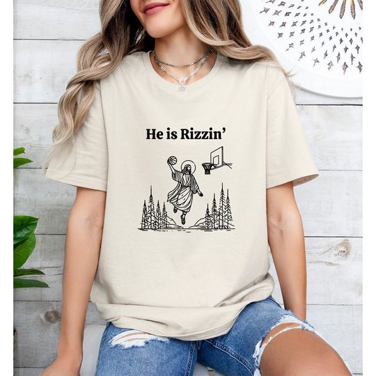 Discover He is Risen Funny Easter Shirt of Jesus Playing Basketball Shirt