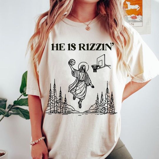 Discover He is Risen Funny Easter Shirt of Jesus Playing Basketball