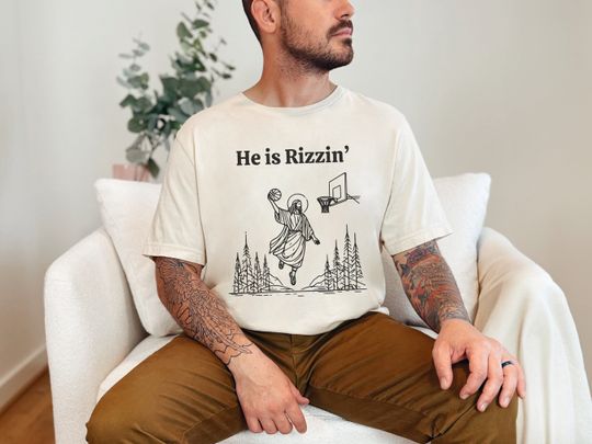 Discover He is Rizzin Funny Shirt, Basketball Jesus Tshirt