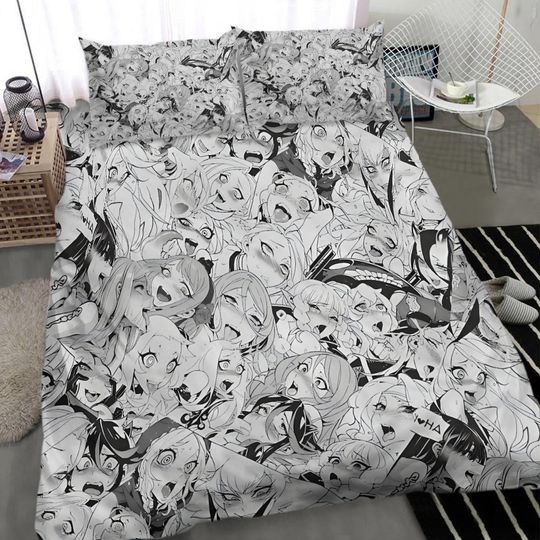 Discover Anime, Ahegao Girls Pattern Bedding Set