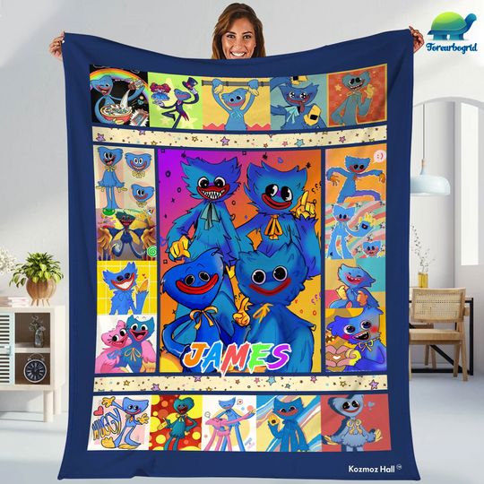 Discover Personalized Huggy Wuggy Poppy Playtime Blanket, Horror Game Blanket