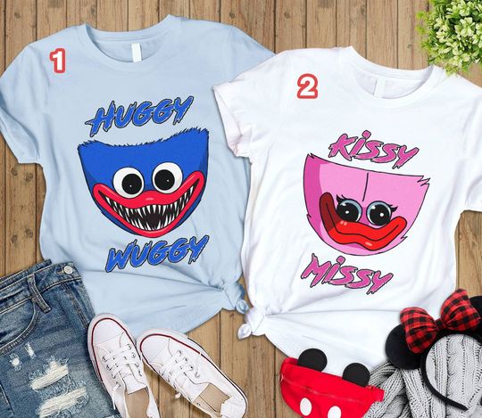 Discover Huggy Wuggy And Kissy Missy Poppy Playtime Shirt, Horror Game T-Shirt