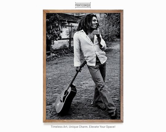 Discover Bob Marley Guitar Poster, Reggae Singer,  Vintage Print (No Frame)
