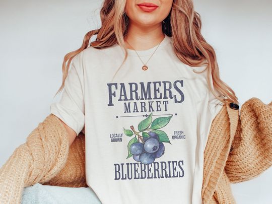 Discover Farmers Market Fresh Blueberries Fruit TShirt, Summer Blueberries Cottagecore Shirt, Gardening Shirt, Gift for Gardener