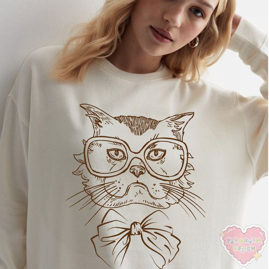 Discover Cool Cat with Bow Sweatshirt, Funny Cat Sweatshirt