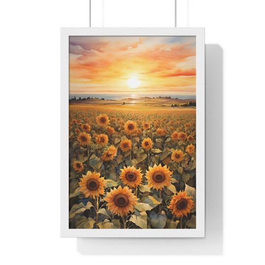 Discover Sunflower field at sunset - printed watercolor paint