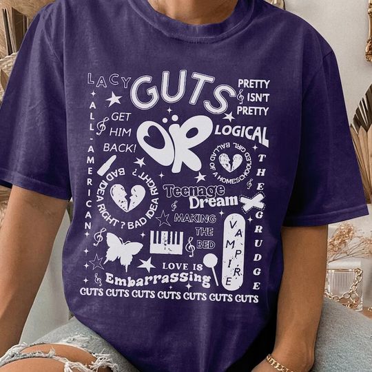 Discover Olivia Rodrigo Guts Shirt, Olivia Guts Tour Track List Aesthetic Shirt