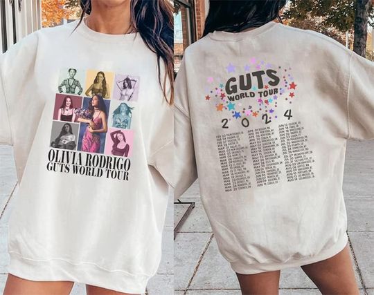 Discover Olivia Rodrigo Guts Tour 2024 Double Sided Sweatshirt, 2024 Music Double Sided Sweatshirt