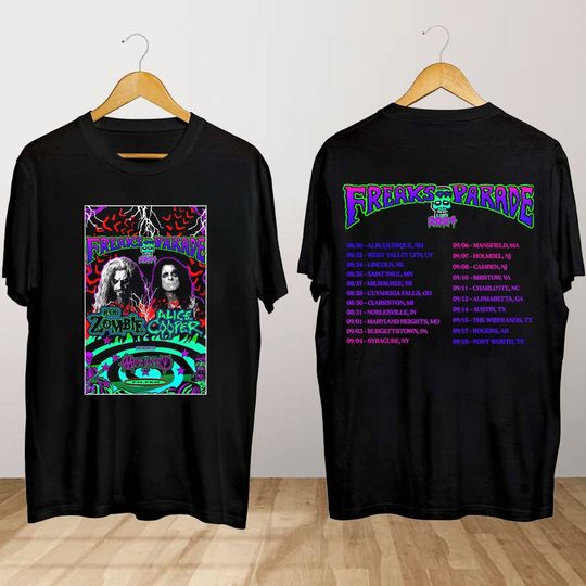 Discover Rob Zombie and Alice Coopers Freaks On Parade 2024 Tour Shirt
