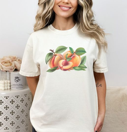 Discover Peaches Shirt, Cottagecore Shirt, Botanical Fruit Tee, Peach Lover Tshirt