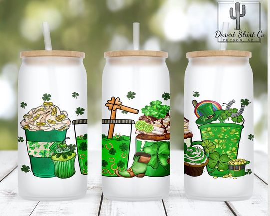 Discover Irish coffee / St. Patrick's Day / Frosted Glass Can Cup with Lid and Straw