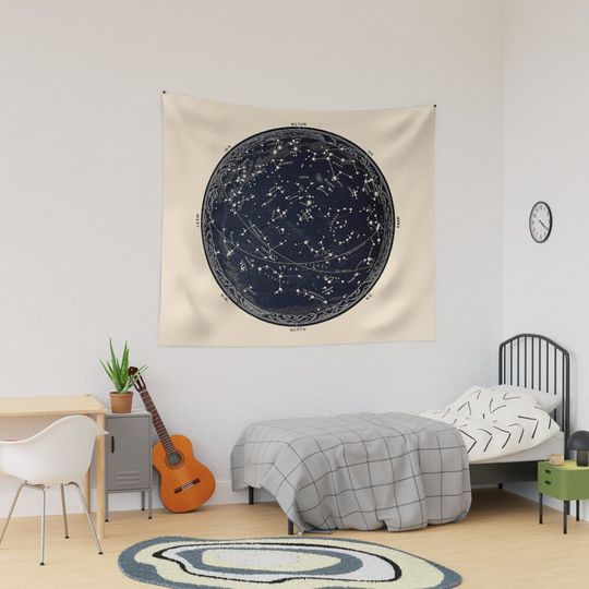 Discover Antique Map of the Night Sky, 19th century astronomy Tapestry