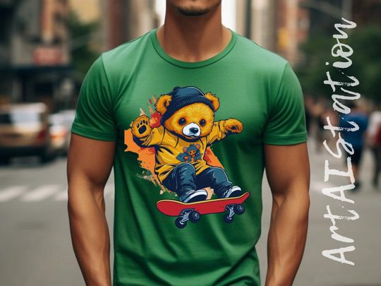 Discover Tshirt Teddy Bear Riding a Skate Shirt