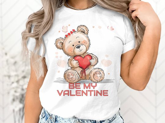 Discover Be My Valentine Teddy Bear T-Shirt, Cute Love Heart Tee