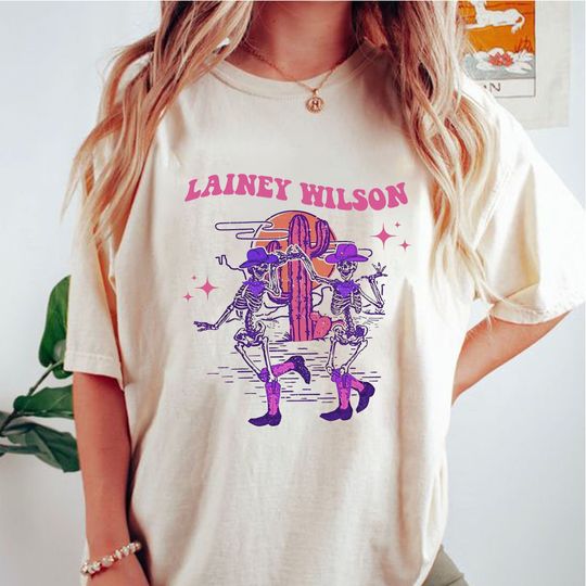 Discover Lainey Wilson Skeleton neon T-shirt, Lainey Wilson Boho Style Shirt