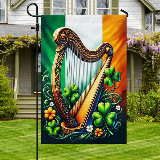 Discover Traditional Harp and Shamrocks Irish St Patrick's Day Garden Flag, Lucky Flag, St Patrick's Day Home Decor
