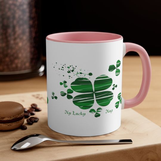 Discover My Lucky Mug Clovers on a Accent Coffee Mug, 11oz
