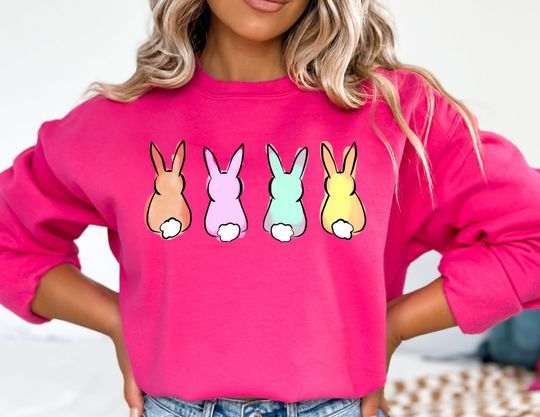 Discover Pastel Bunnies Sweatshirt, Happy Easter Sweater, Easter Bunnies Sweatshirt