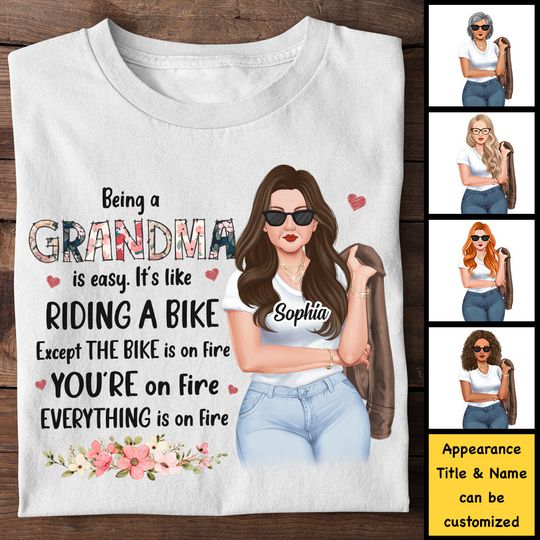 Discover Being A Mom Is Easy It's Like Riding A Bike Mom Grandma Personalized Unisex T-shirt