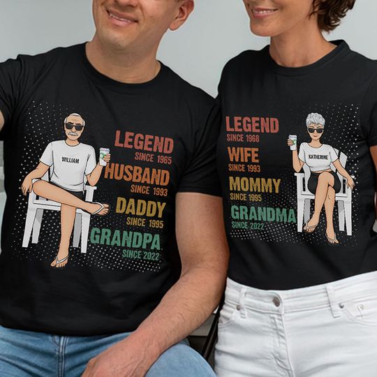 Discover Legend Since Grandparents Since Personalized Matching Couple Husband Wife Anniversary Gift T-Shirt