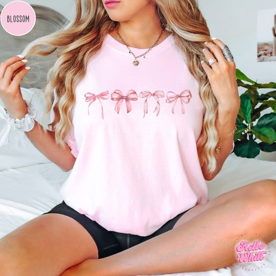 Discover Pink Bow Quad T-Shirt  Coquette Aesthetic Shirt