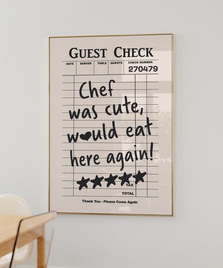 Discover Guest Check Print, Trendy Wall Art, Chef Was Cute Would