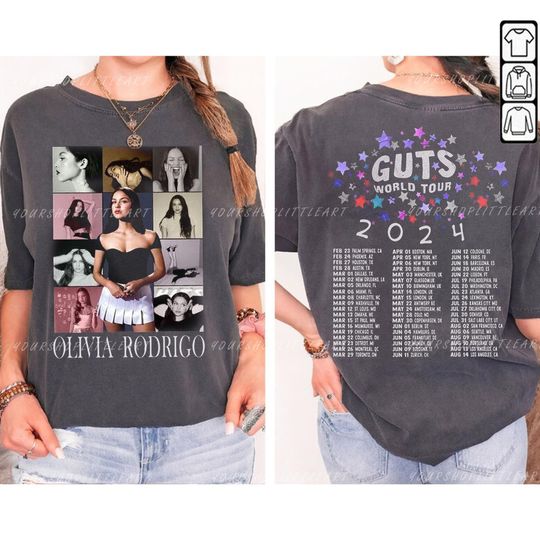 Discover Vintage OliviaRodrigo Album 2024 Merch, Olivia Guts Tour 2024 T Shirt