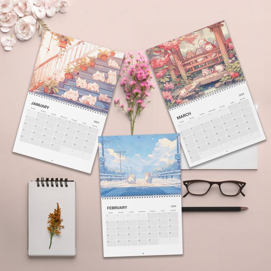 Discover Kawaii Cat Adventures Wall Calendar 2024 | Cute Wall Calendar 2024
