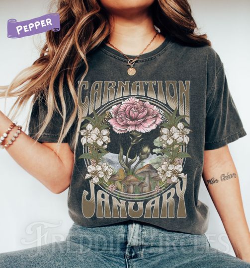 Discover Birth Month Flower Shirt Carnation January Birthday T-Shirt