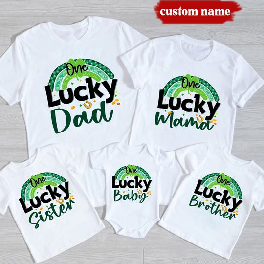 Discover Personalized Lucky Family St Patrick's Day Shamrock Rainbow St Patrick's Day Matching Family Shirts