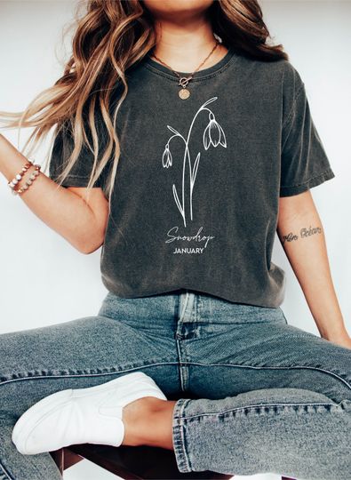 Discover January Birth Flower TShirt, Botanical Drawing SnowDrop Tee