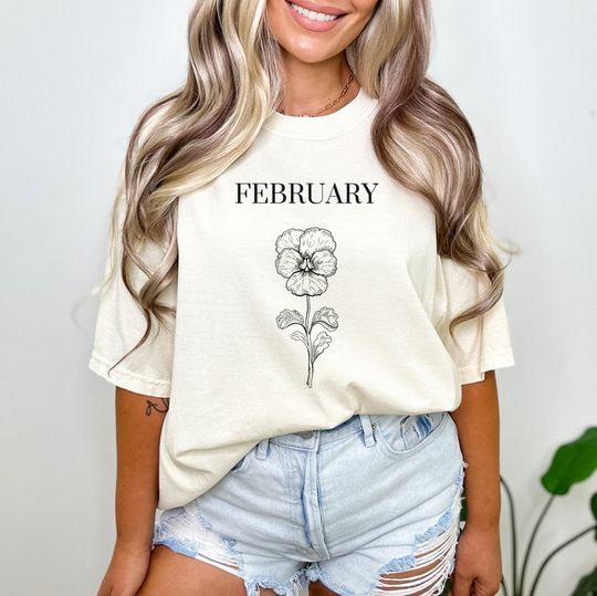 Discover Birthday Month Shirt, February Violet Flower T-shirt