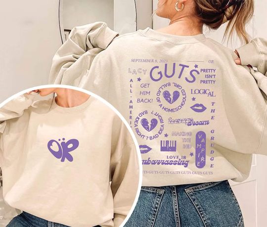 Discover Olivia Guts Tour Track List Aesthetic Sweatshirt, Olivia Rodrigo Guts Shirt