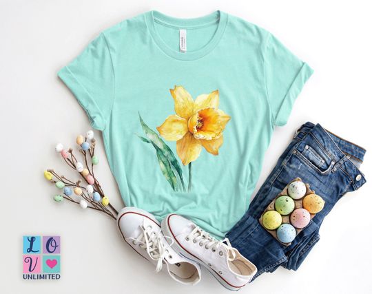 Discover Spring Floral Shirt, Hello Spring Daffodil Flower Tshirt, Daffodil Birth Month Flower Tshirt