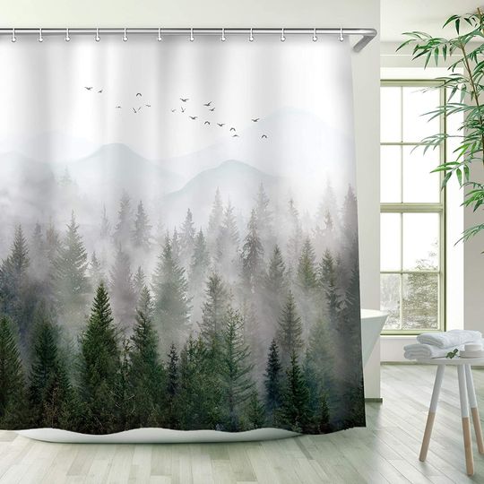 Discover Misty Forest Tree Foggy Shower Curtain  Mountain Shower Curtain