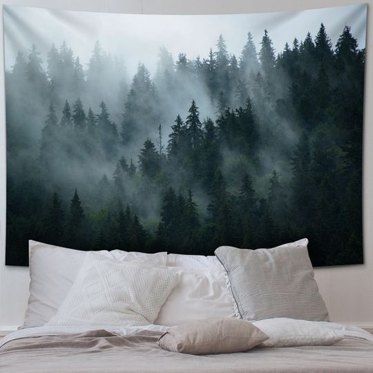 Discover Misty Mountains  Fir Forest Landscape Tapestry