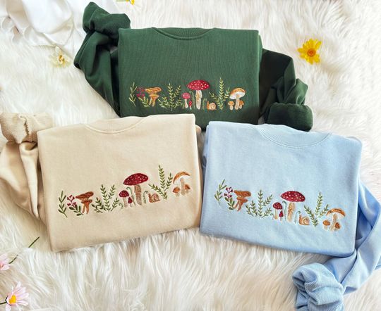 Discover Embroidered Mushroom Sweatshirt