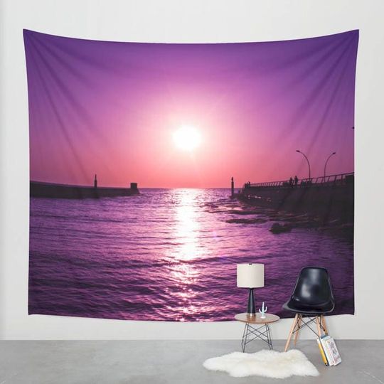 Discover Pastel Sunset Violet  Sea View Tapestry